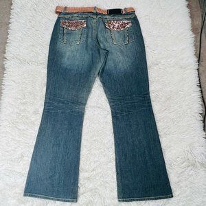 Sexy Vintage 90s Dereon Embroidered Rhinestone Rose Gold Belt Stretch Jean 13/14